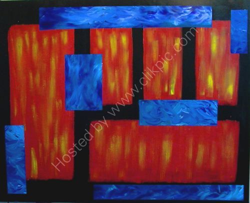 30 x 40 inch canvas. Acrylic with texture paste used on red sections. Currently hanging in my son's bedroom as he decided that he wanted it and no-one else could have it!